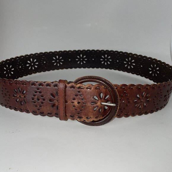 Via Spiga Accessories - Via Spiga Brown Leather Belt Boho Cut-Out Design Size L Hippie Boho